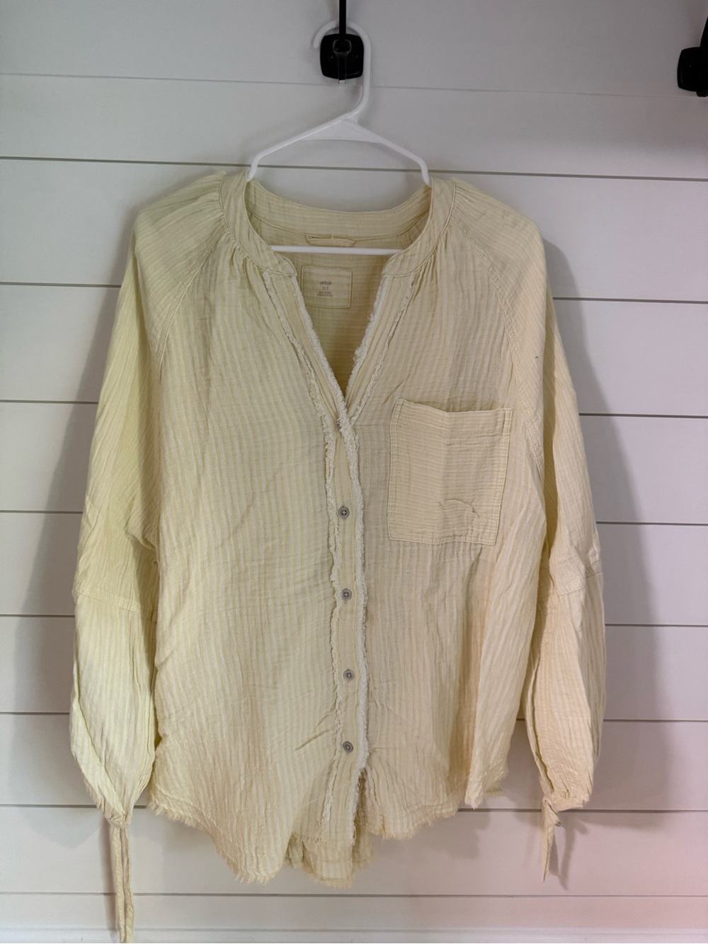 Aerie Yellow and White striped Lightweight Casual Button-Down Shirt